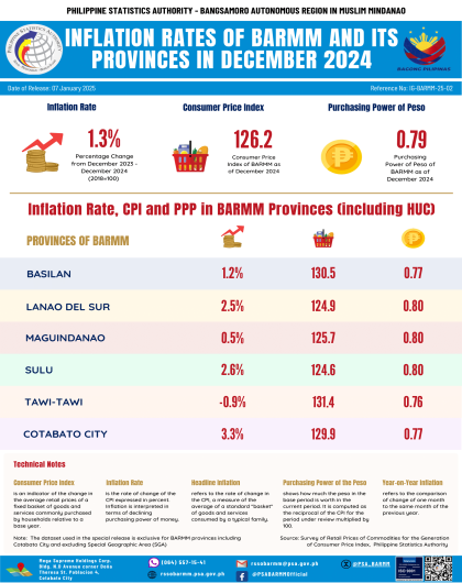 Inflation Rates of BARMM and Its Provinces in December 2024